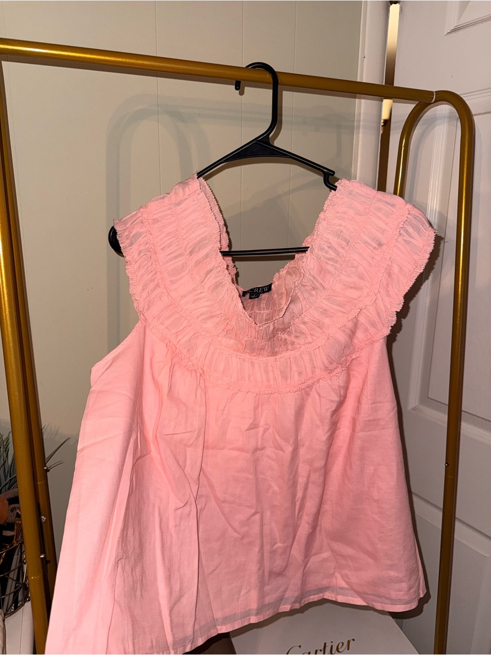 J. Crew Pink Ruffle-Neck Sleeveless Top